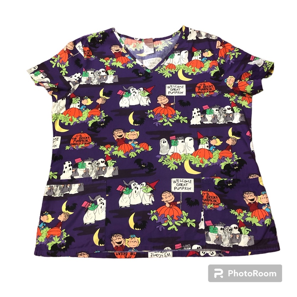 Charlie Brown Peanuts The Great Pumpkin Scrub Top XL